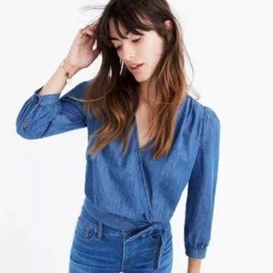 MADEWELL Denim Wrap Top, size small